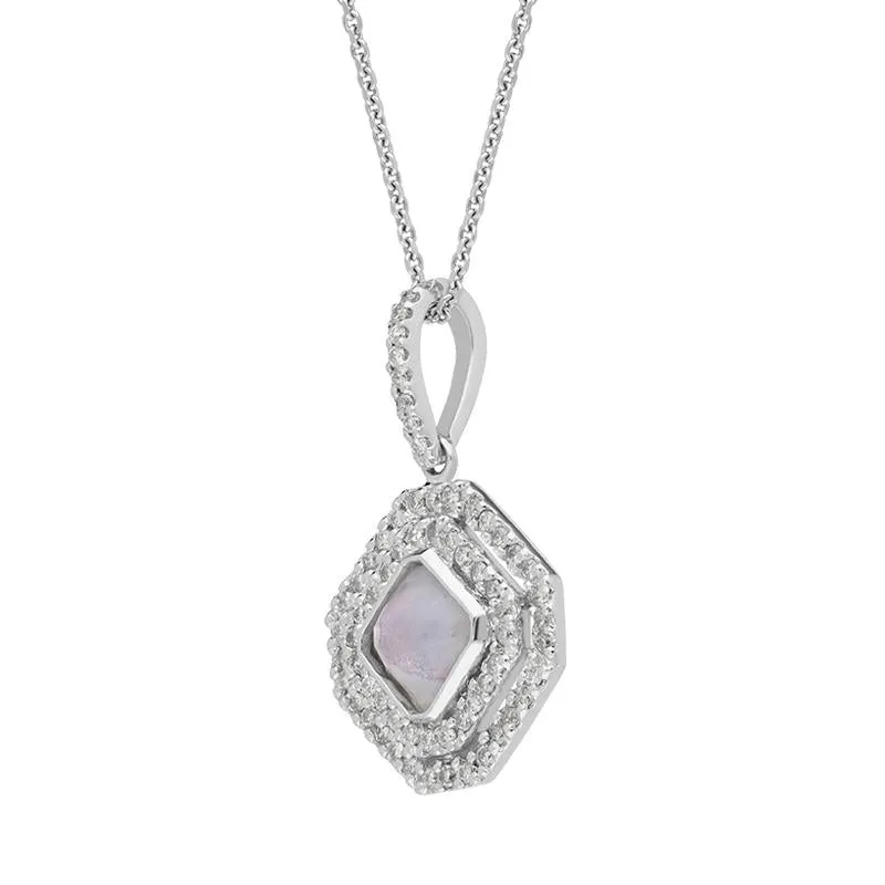 18ct White Gold Blue John 0.34ct Diamond Double Row Octogon Shaped Necklace