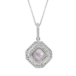 18ct White Gold Blue John 0.34ct Diamond Double Row Octogon Shaped Necklace