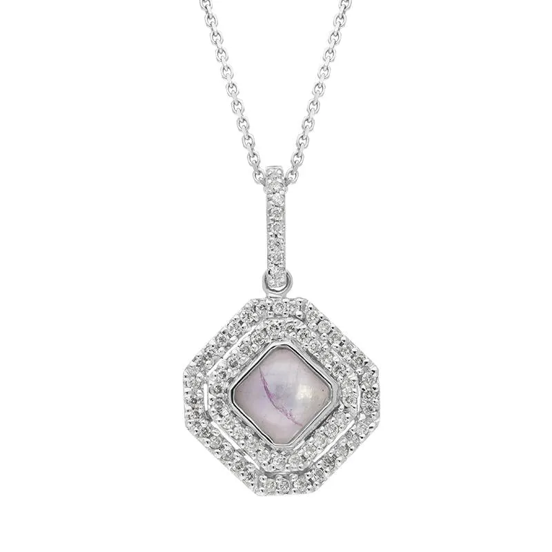 18ct White Gold Blue John 0.34ct Diamond Double Row Octogon Shaped Necklace