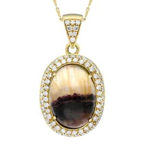 18ct Yellow Gold Blue John 1.57ct Diamond Oval Cluster Necklace