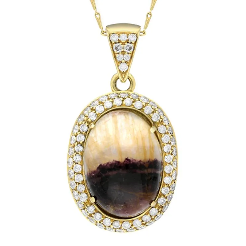 18ct Yellow Gold Blue John 1.57ct Diamond Oval Cluster Necklace