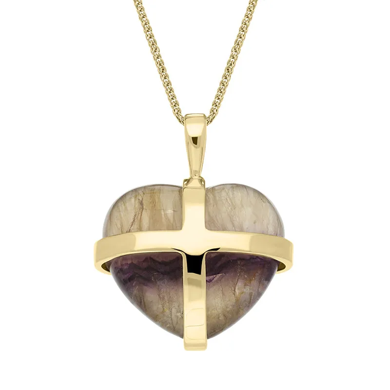 18ct Yellow Gold Blue John Unique Cross Heart Necklace D