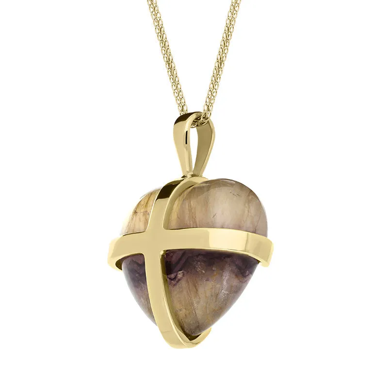 18ct Yellow Gold Blue John Unique Cross Heart Necklace D