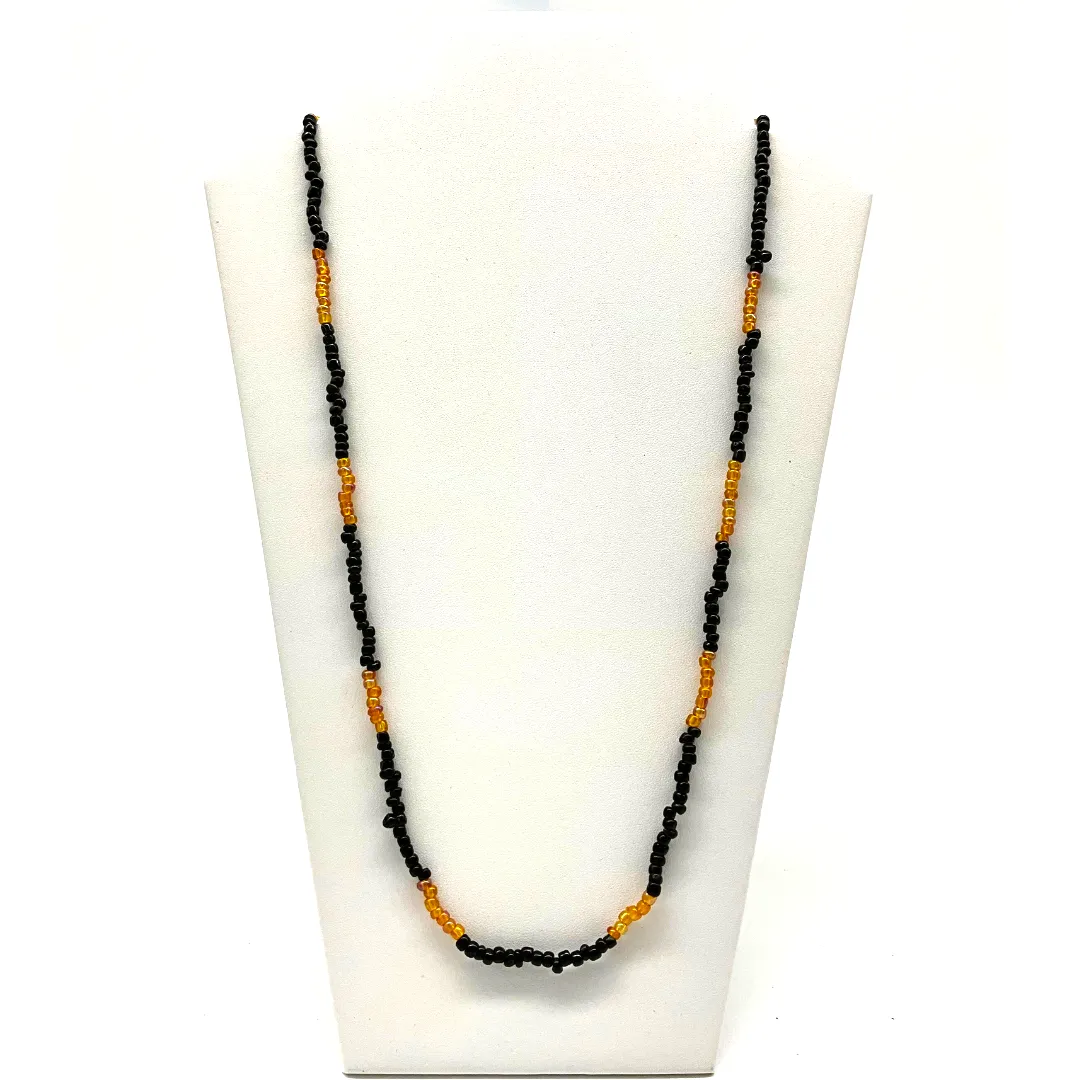 27" Black and Golden Glass Bead Necklace (Dozen)