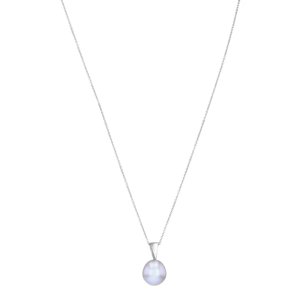 9mm Grey Teardrop Cultured River Pearl Pendant on 18" Chain | 9K White Gold