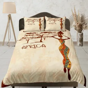 African black woman in traditional dress bedding duvet cover, boho bedding set african ethnic design, afrocentric bedding south african gift