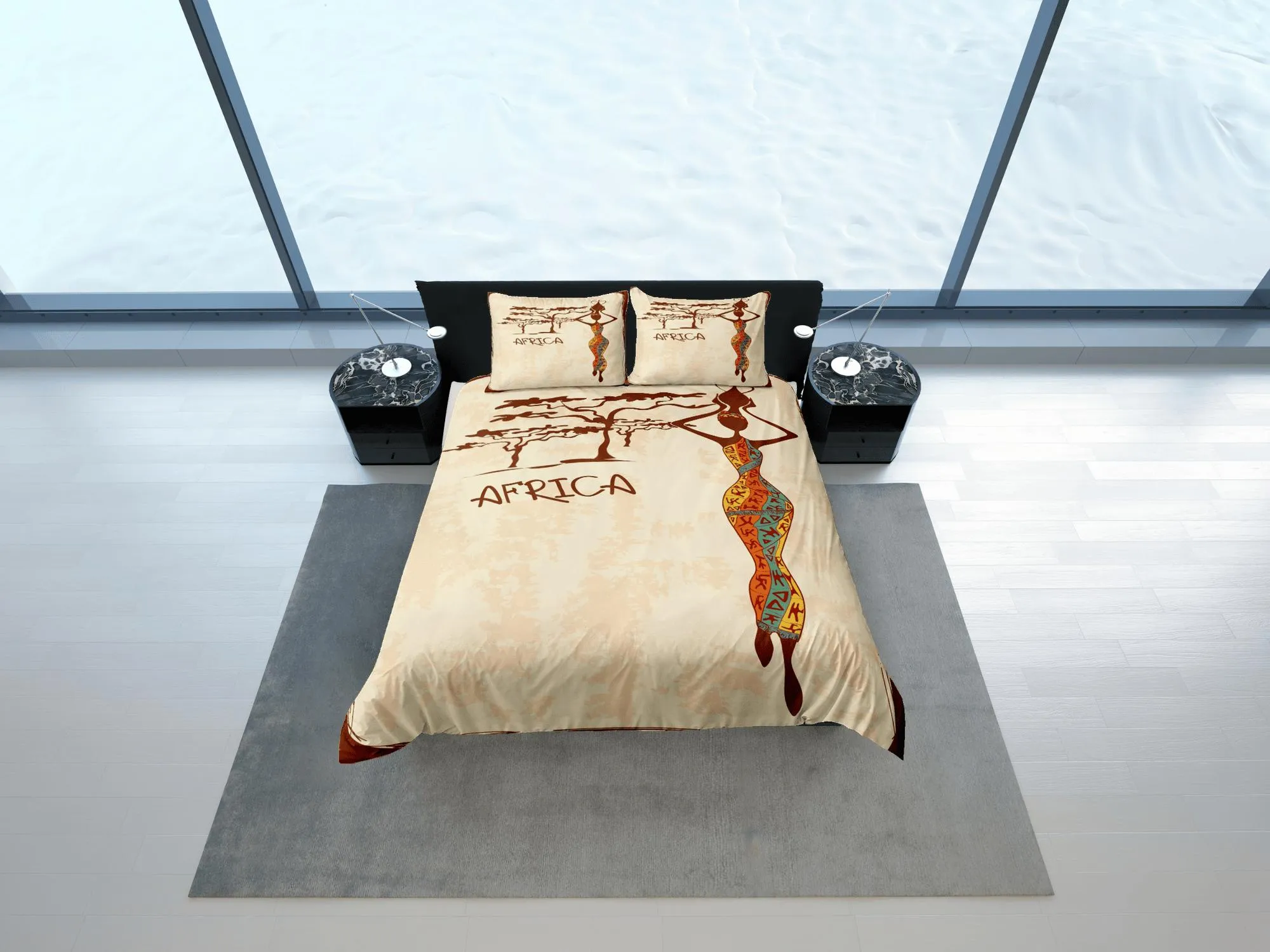 African black woman in traditional dress bedding duvet cover, boho bedding set african ethnic design, afrocentric bedding south african gift
