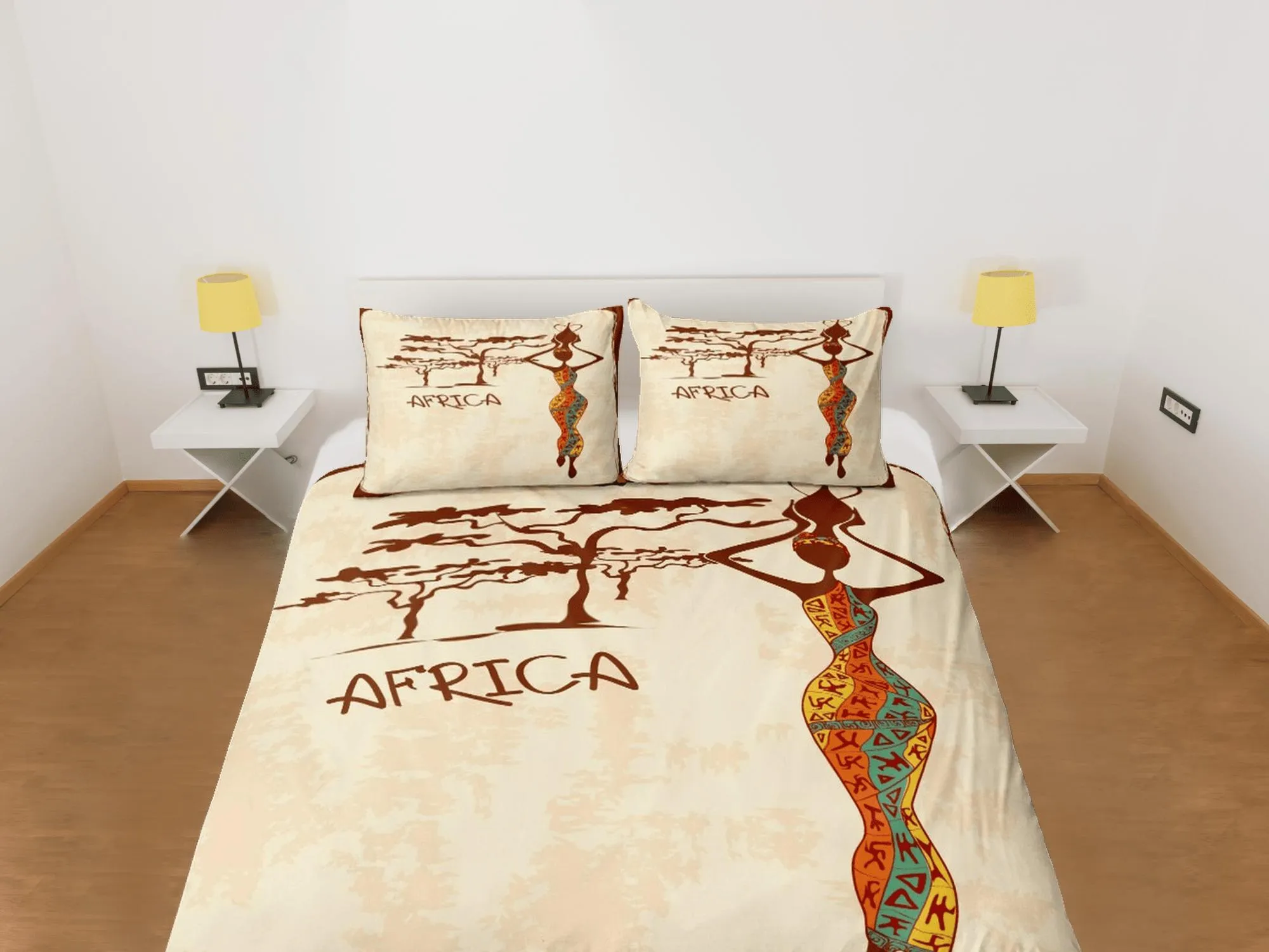 African black woman in traditional dress bedding duvet cover, boho bedding set african ethnic design, afrocentric bedding south african gift