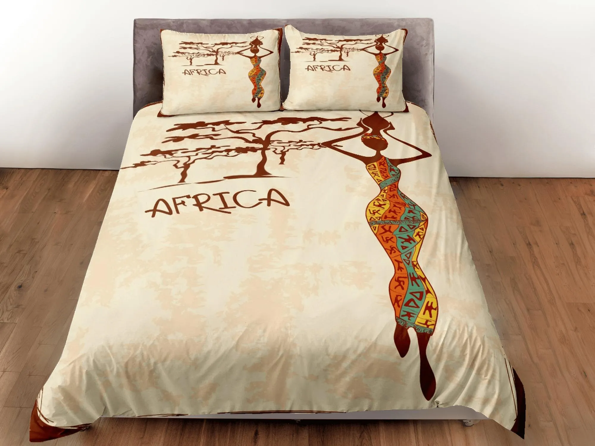 African black woman in traditional dress bedding duvet cover, boho bedding set african ethnic design, afrocentric bedding south african gift