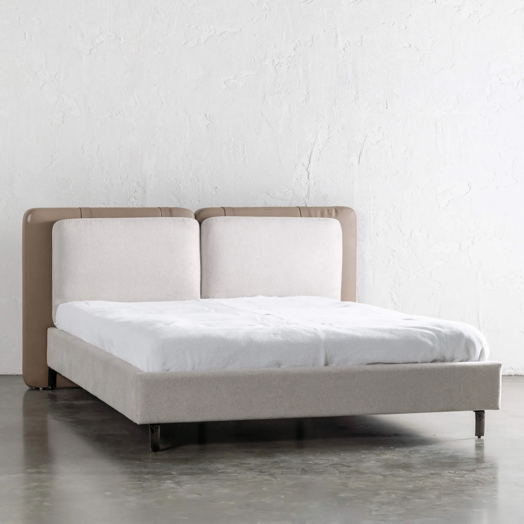 ALBARO BED FRAME  |  BEIGE ROYAL   TOBACCO TAN VEGAN LEATHER
