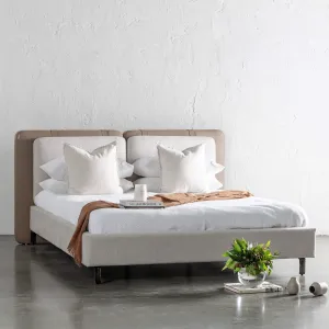 ALBARO BED FRAME  |  BEIGE ROYAL   TOBACCO TAN VEGAN LEATHER