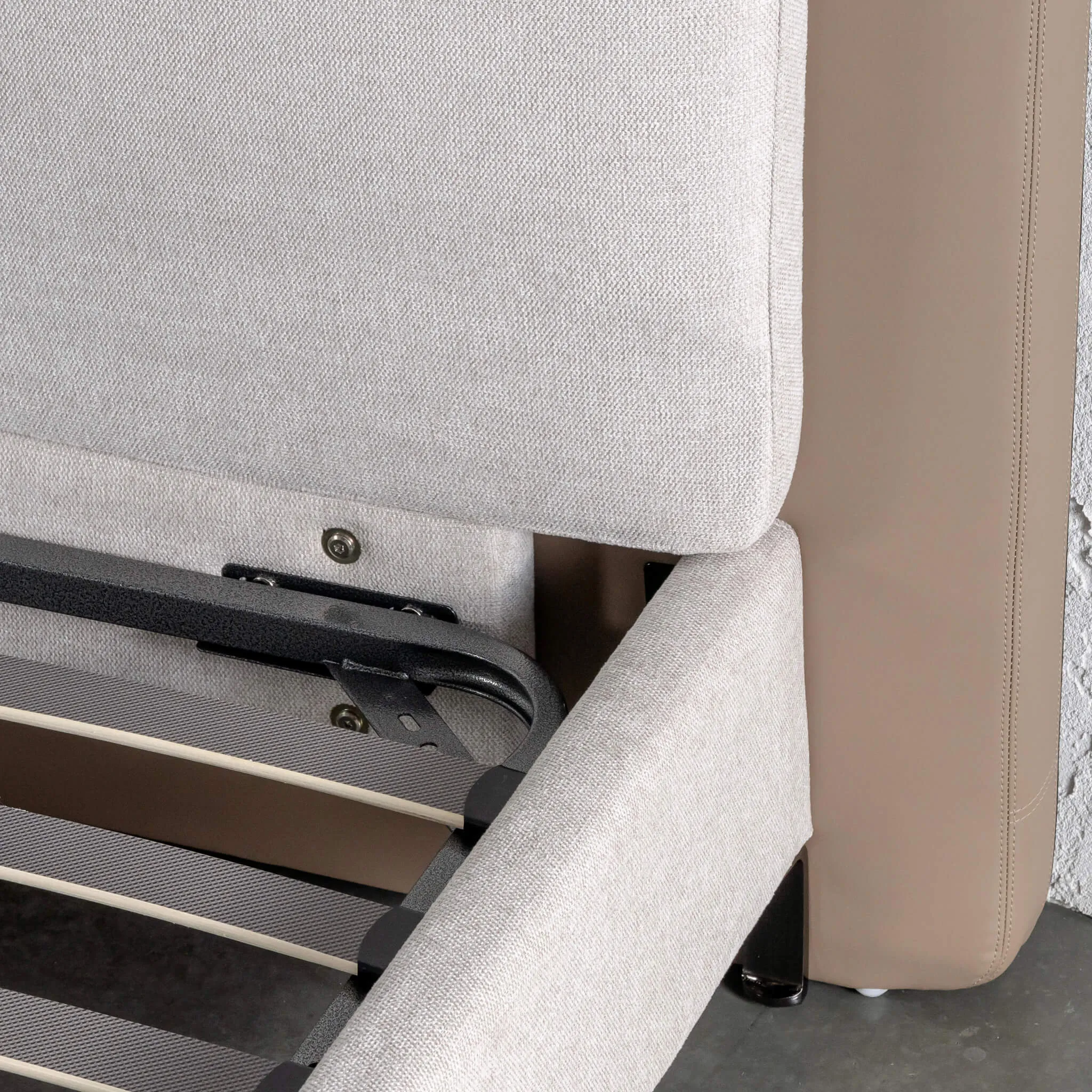 ALBARO BED FRAME  |  BEIGE ROYAL   TOBACCO TAN VEGAN LEATHER