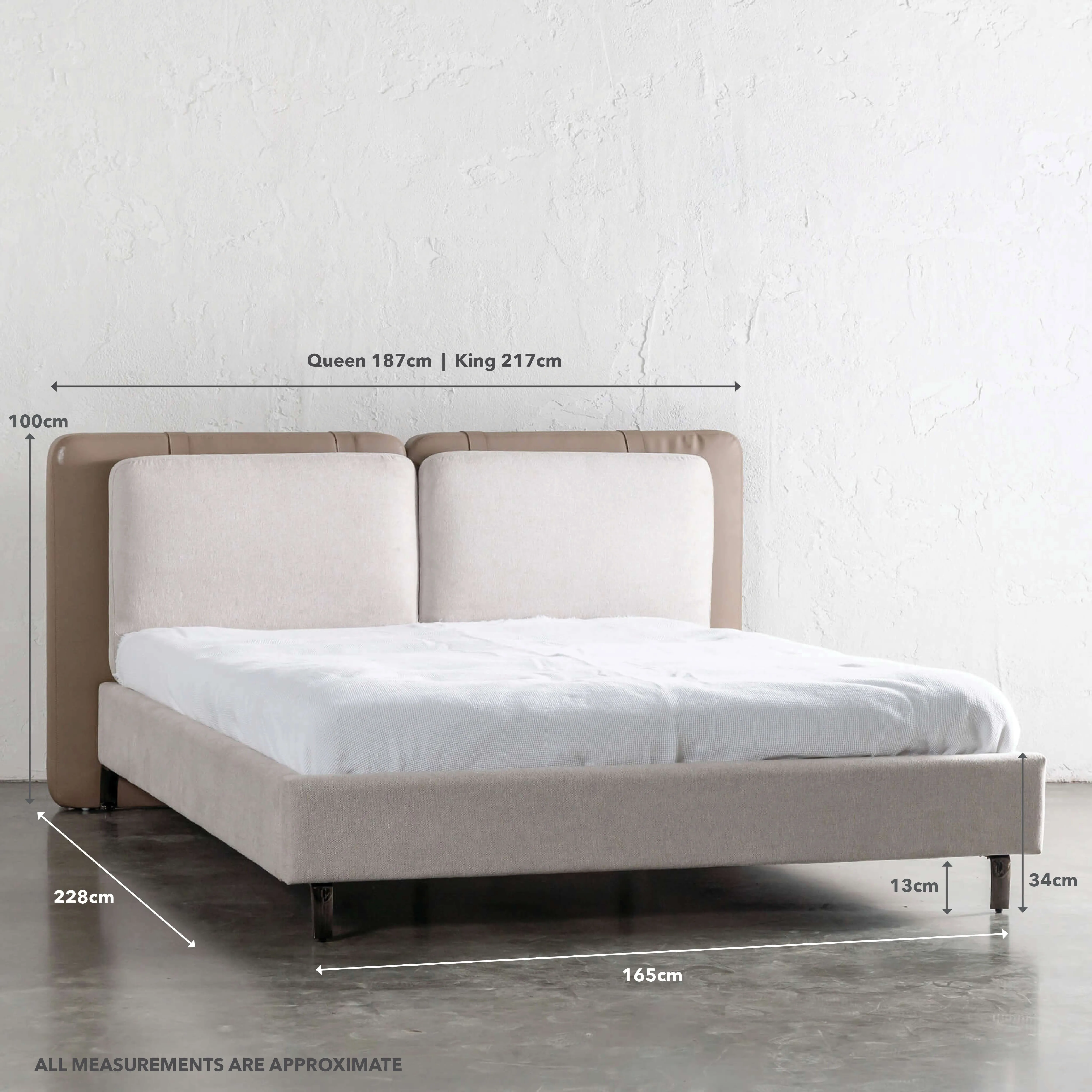 ALBARO BED FRAME  |  BEIGE ROYAL   TOBACCO TAN VEGAN LEATHER