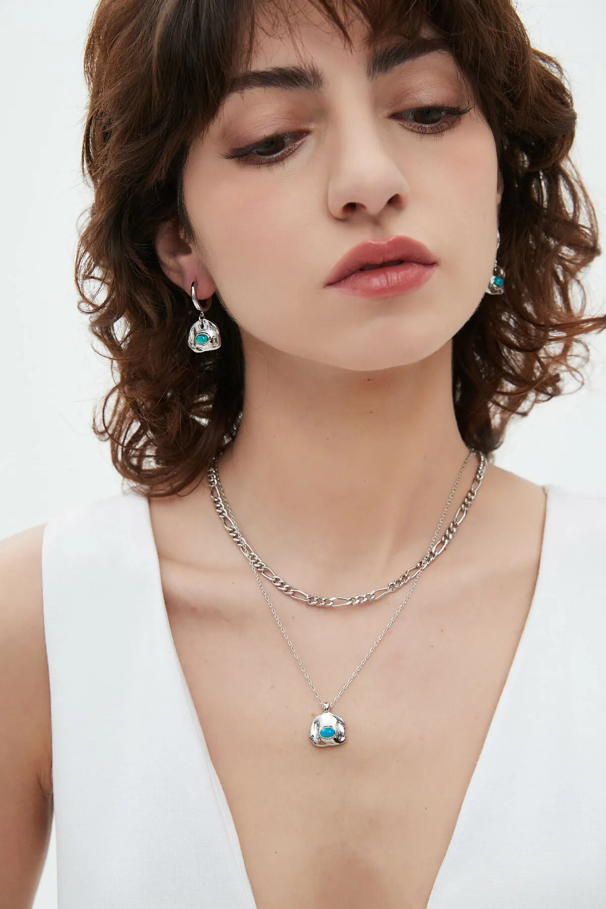 Aria Silver Necklace Layer - Sky Blue