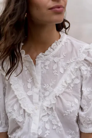 Benedicte White Floral Embroidered Blouse
