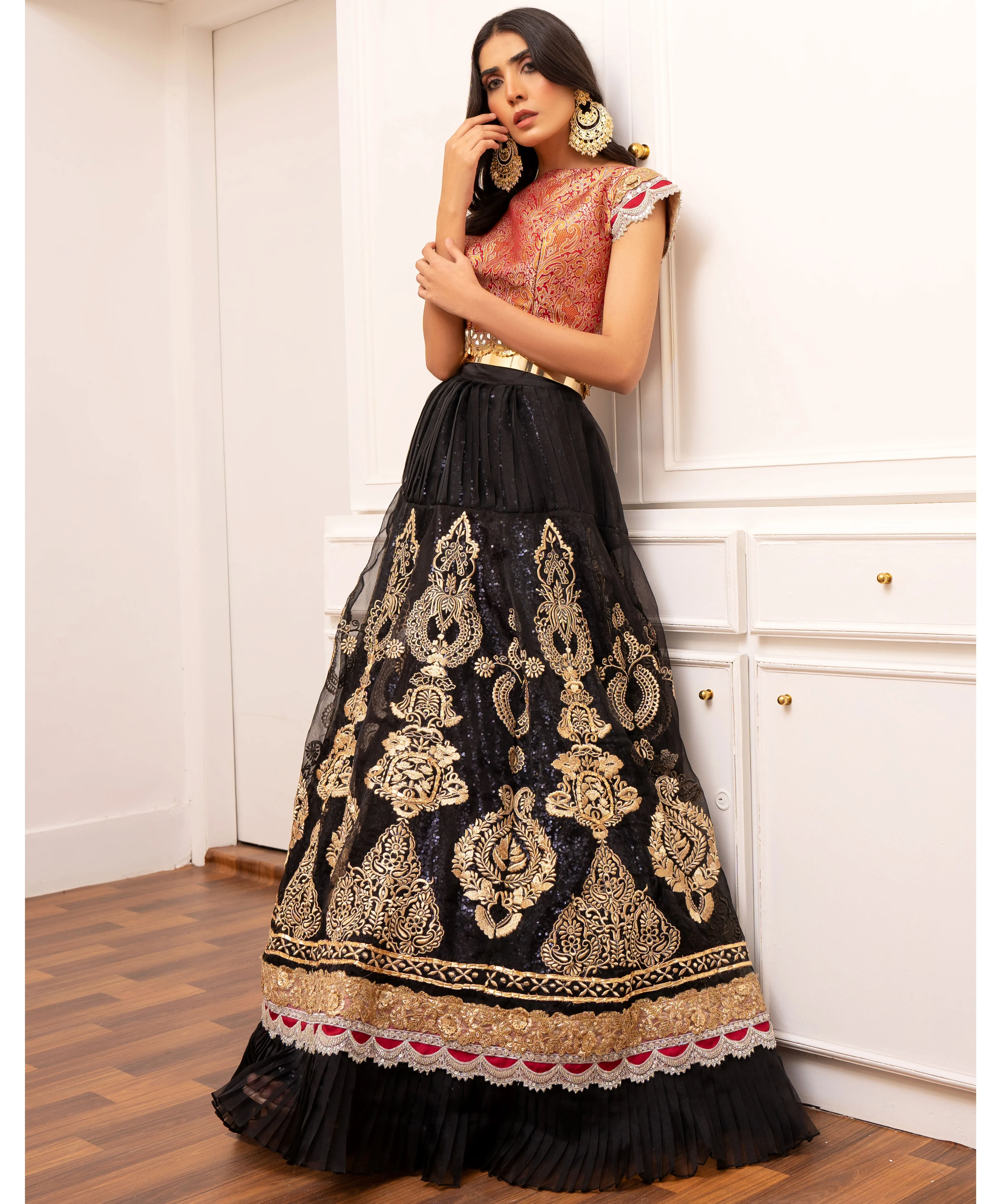 Black Embroidered Organza Fabric Lehenga Choli