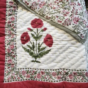 Block Print Quilt Single Botanical/Poppy
