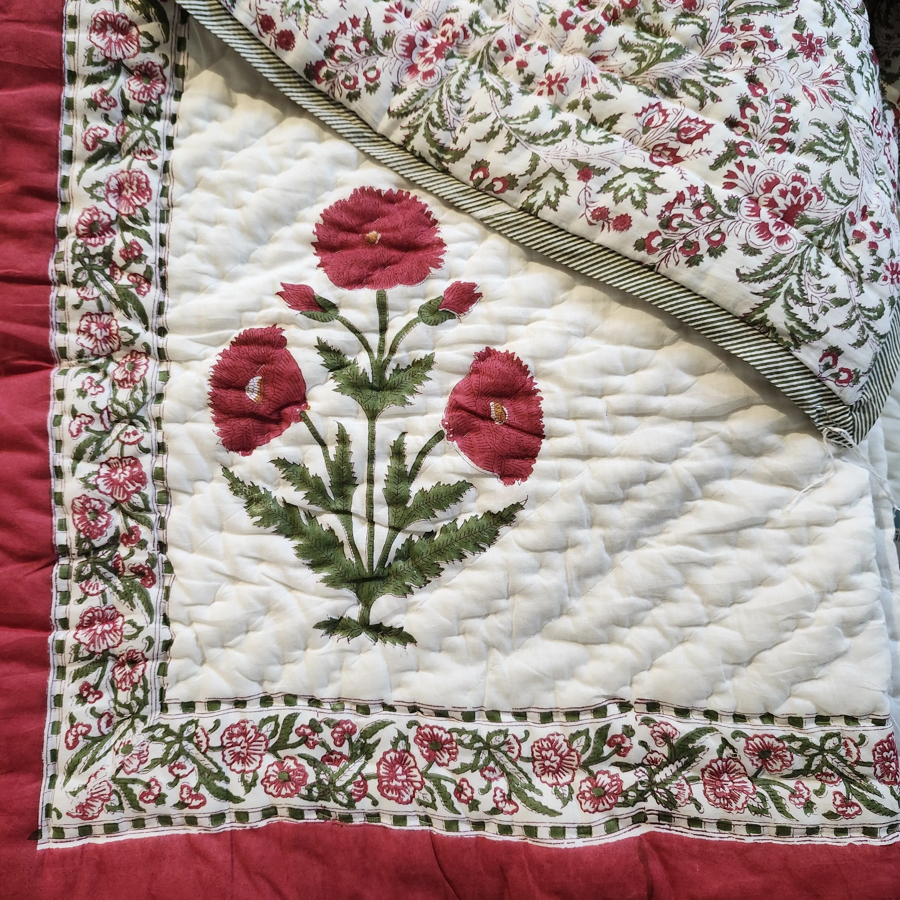 Block Print Quilt Single Botanical/Poppy