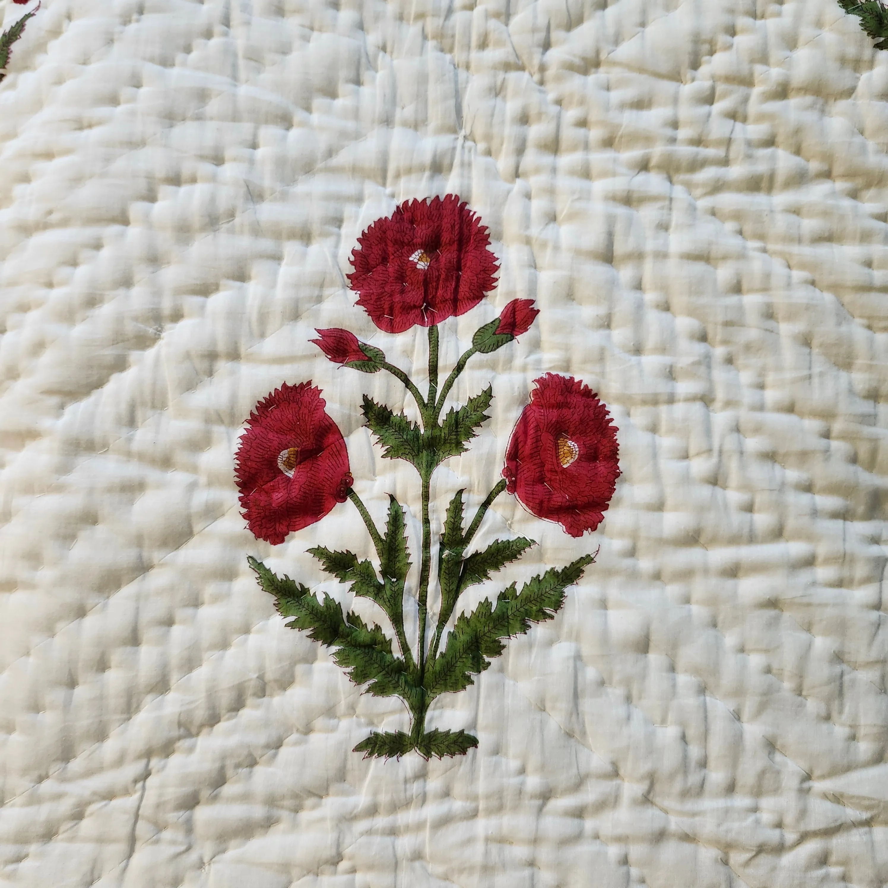 Block Print Quilt Single Botanical/Poppy