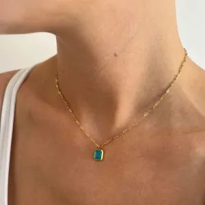 Blue Pendant Gold Paperclip Chain Necklace