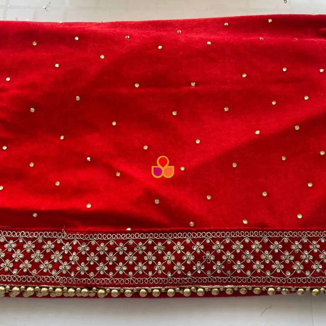 Bridal Firdaus Red Embroidered Stone Velvet Dupatta
