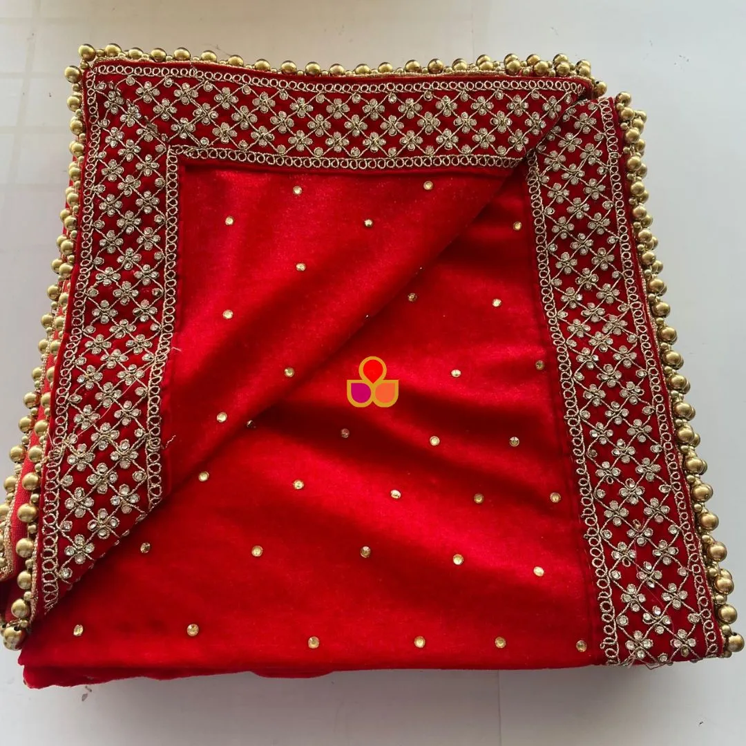 Bridal Firdaus Red Embroidered Stone Velvet Dupatta
