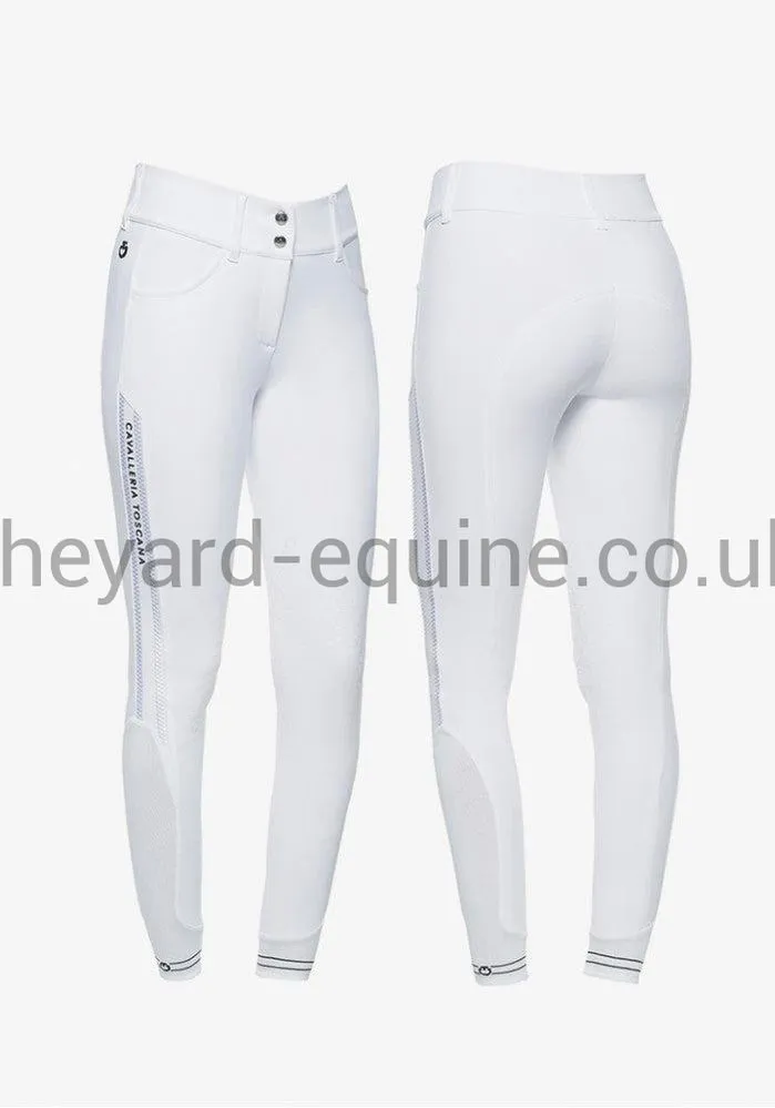 Cavalleria Toscana Breeches - Elegant Embroidery Breeches High Waist Knee Grip WHITE
