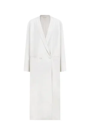 Coraline Straight Shawl Lapel Poly Silk Calf Length Trench Coat