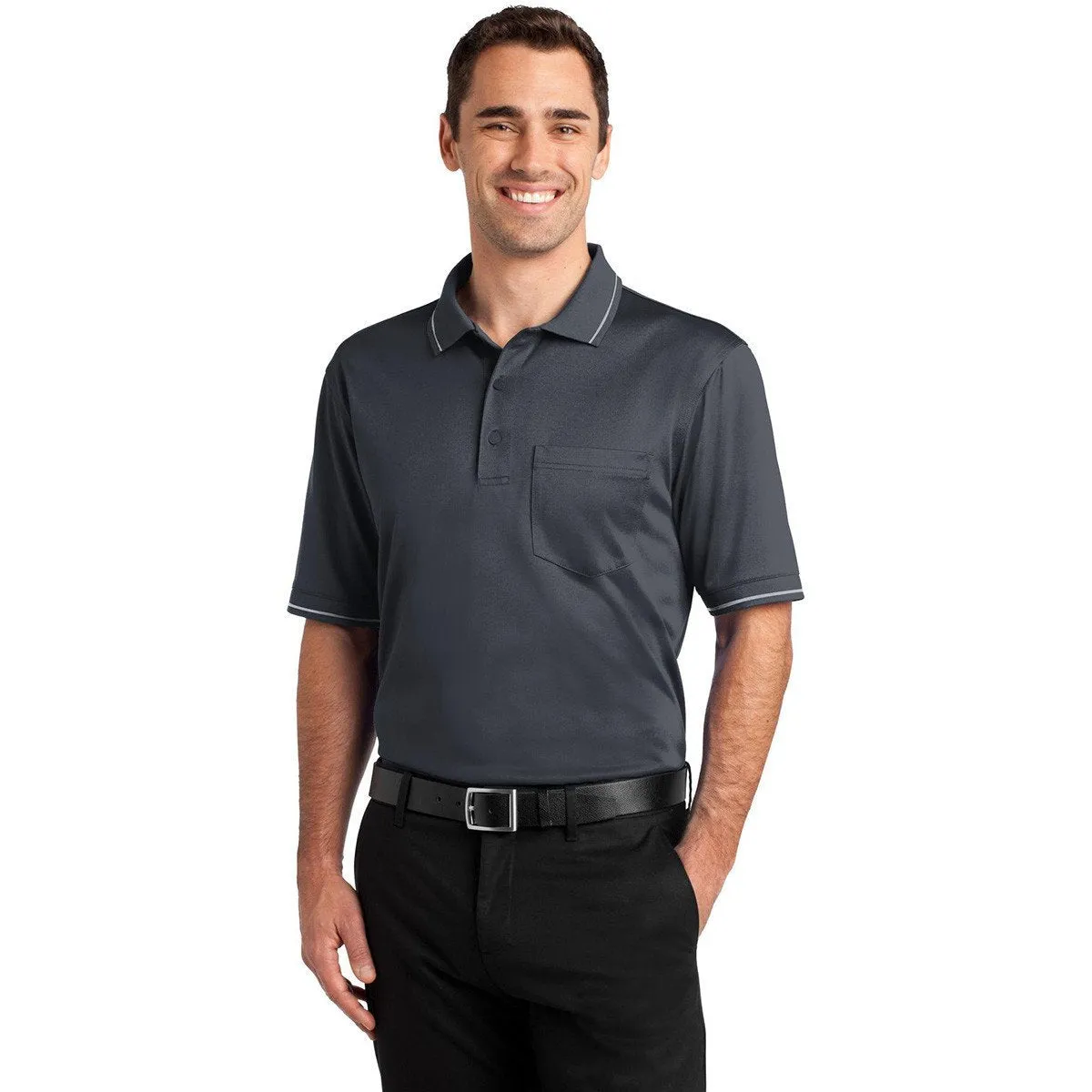 CornerStone Men's Charcoal/Light Grey Select Snag-Proof Tipped Pocket Polo