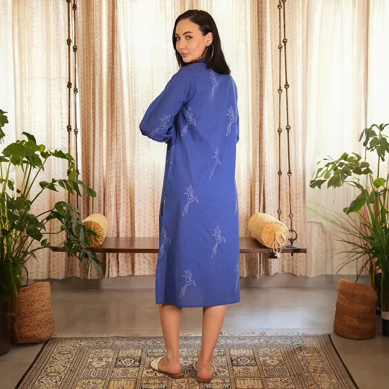 Cotton Printed Dress For Women | Hand Block Print | Full Sleeve | Blue