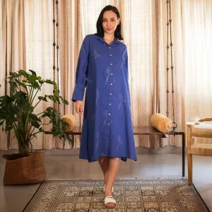 Cotton Printed Dress For Women | Hand Block Print | Full Sleeve | Blue