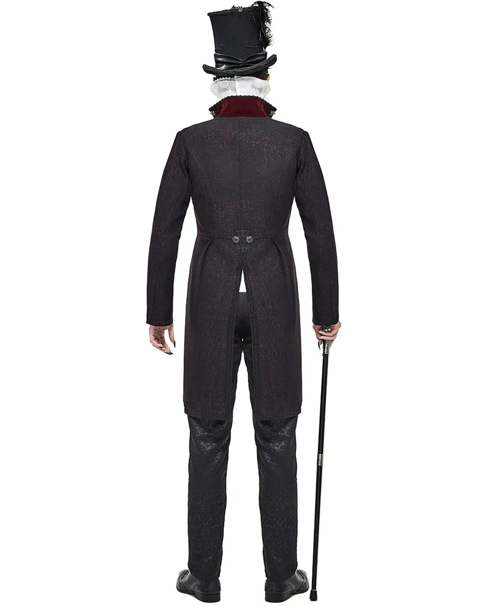Devil Fashion Arterial Spray Mens Gothic Tailcoat Jacket - Black & Red