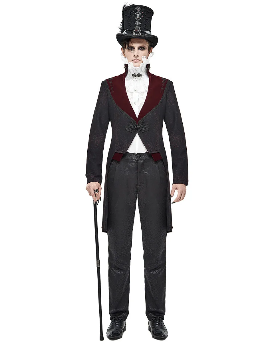 Devil Fashion Arterial Spray Mens Gothic Tailcoat Jacket - Black & Red