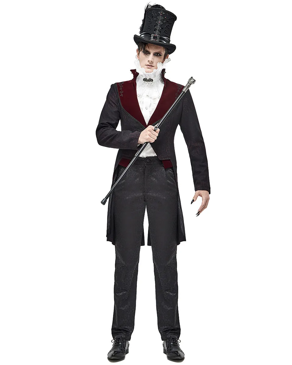 Devil Fashion Arterial Spray Mens Gothic Tailcoat Jacket - Black & Red