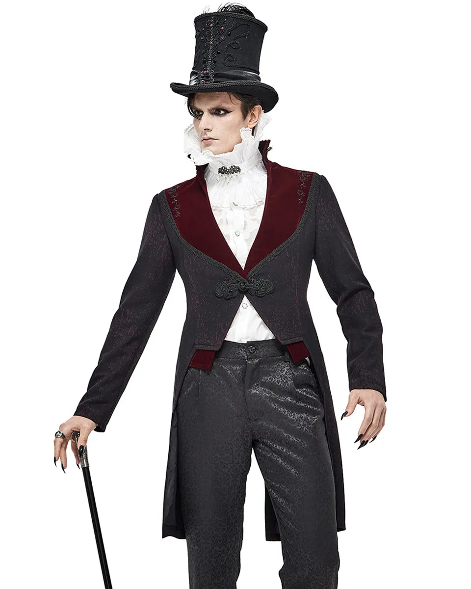 Devil Fashion Arterial Spray Mens Gothic Tailcoat Jacket - Black & Red