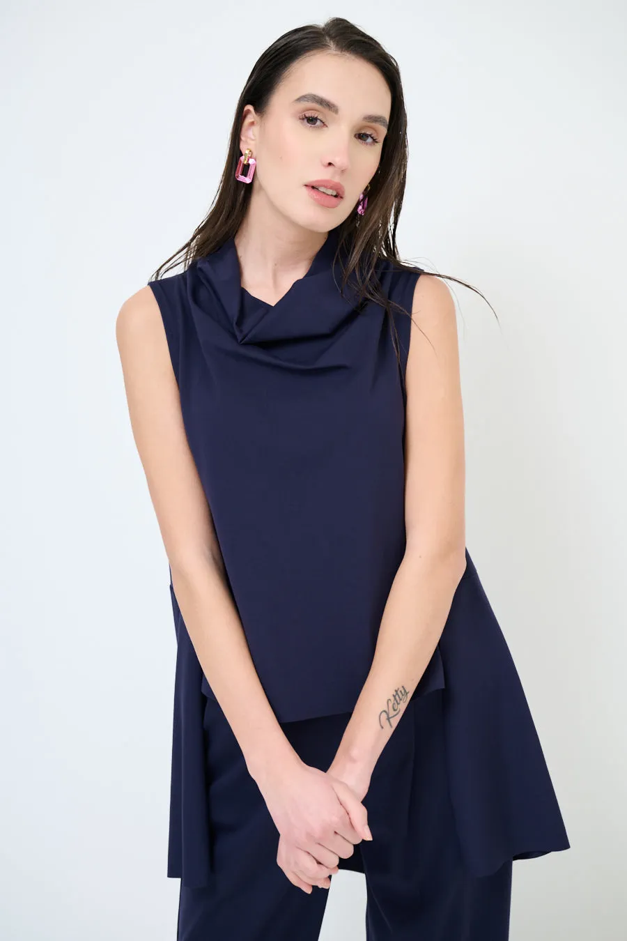 Elegant draped sleeveless blouse wholesale