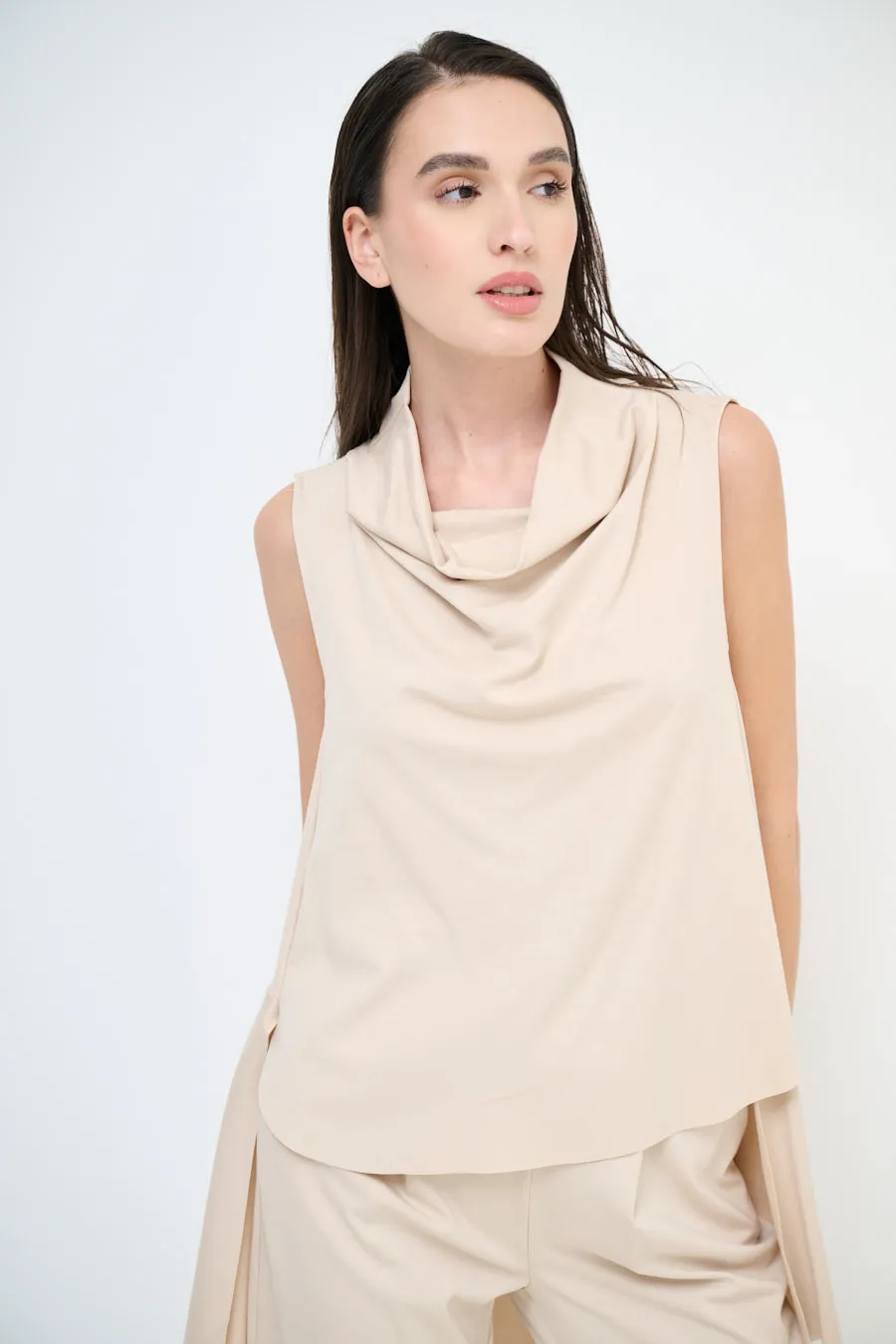 Elegant draped sleeveless blouse wholesale