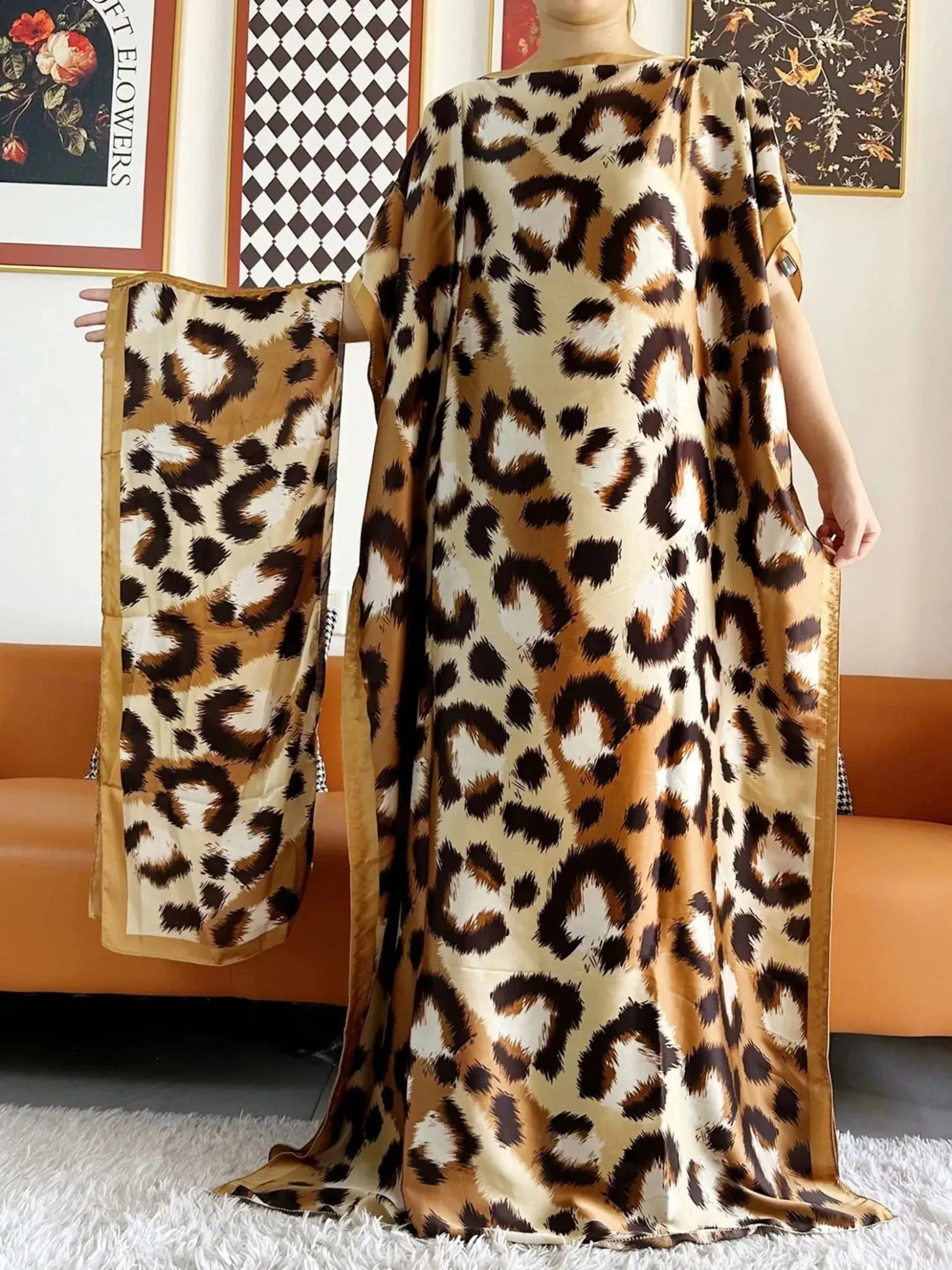 Elegant Printed Abayas: Soft, Loose-Fit Robes with Matching Scarves for Modern Muslim Women's Summer Fashion