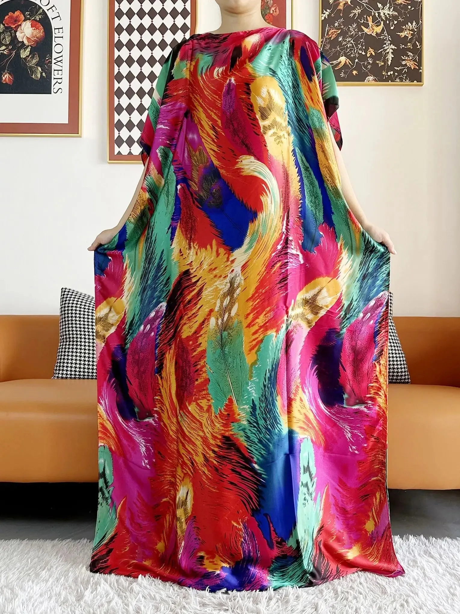 Elegant Printed Abayas: Soft, Loose-Fit Robes with Matching Scarves for Modern Muslim Women's Summer Fashion