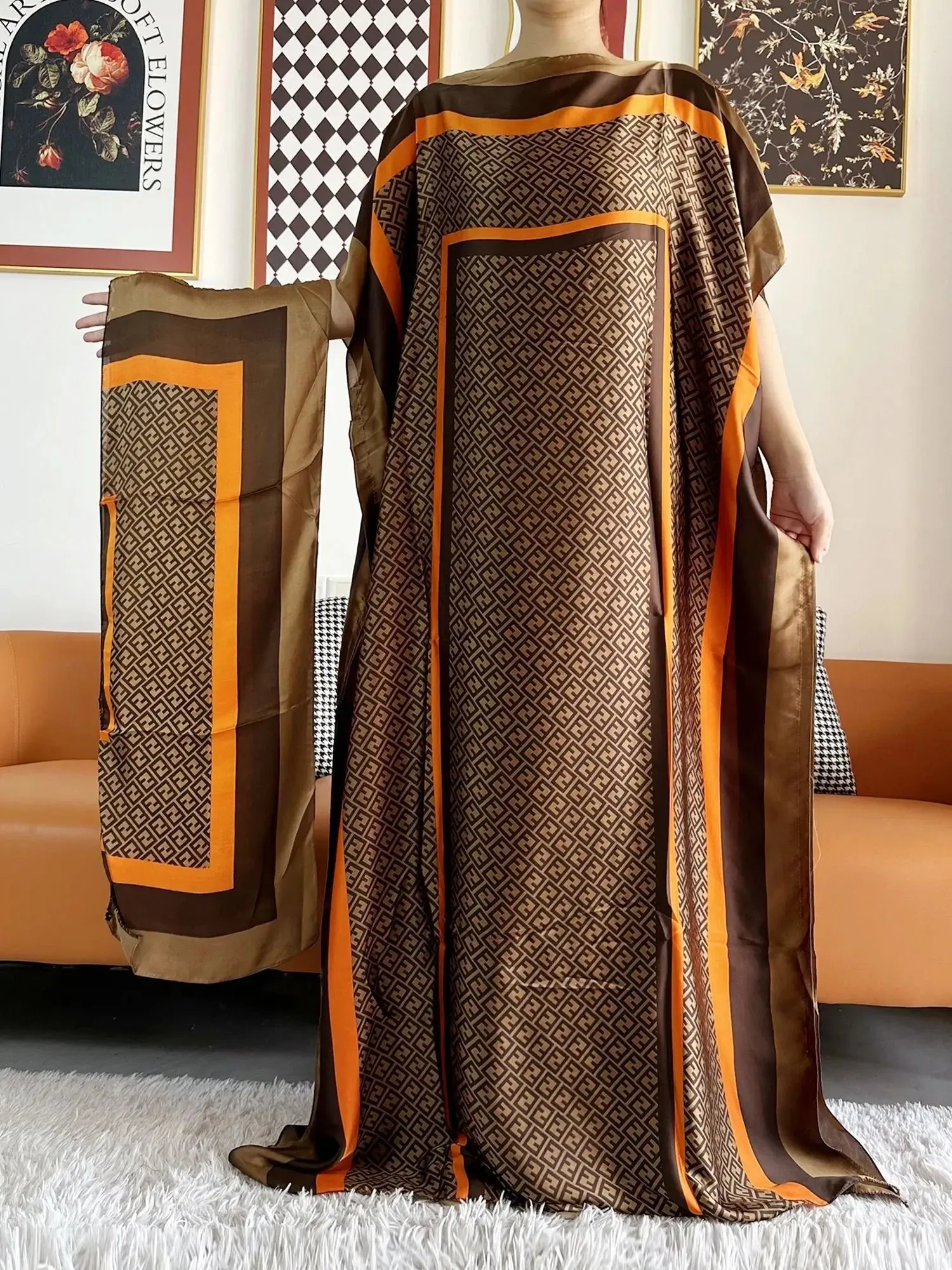 Elegant Printed Abayas: Soft, Loose-Fit Robes with Matching Scarves for Modern Muslim Women's Summer Fashion