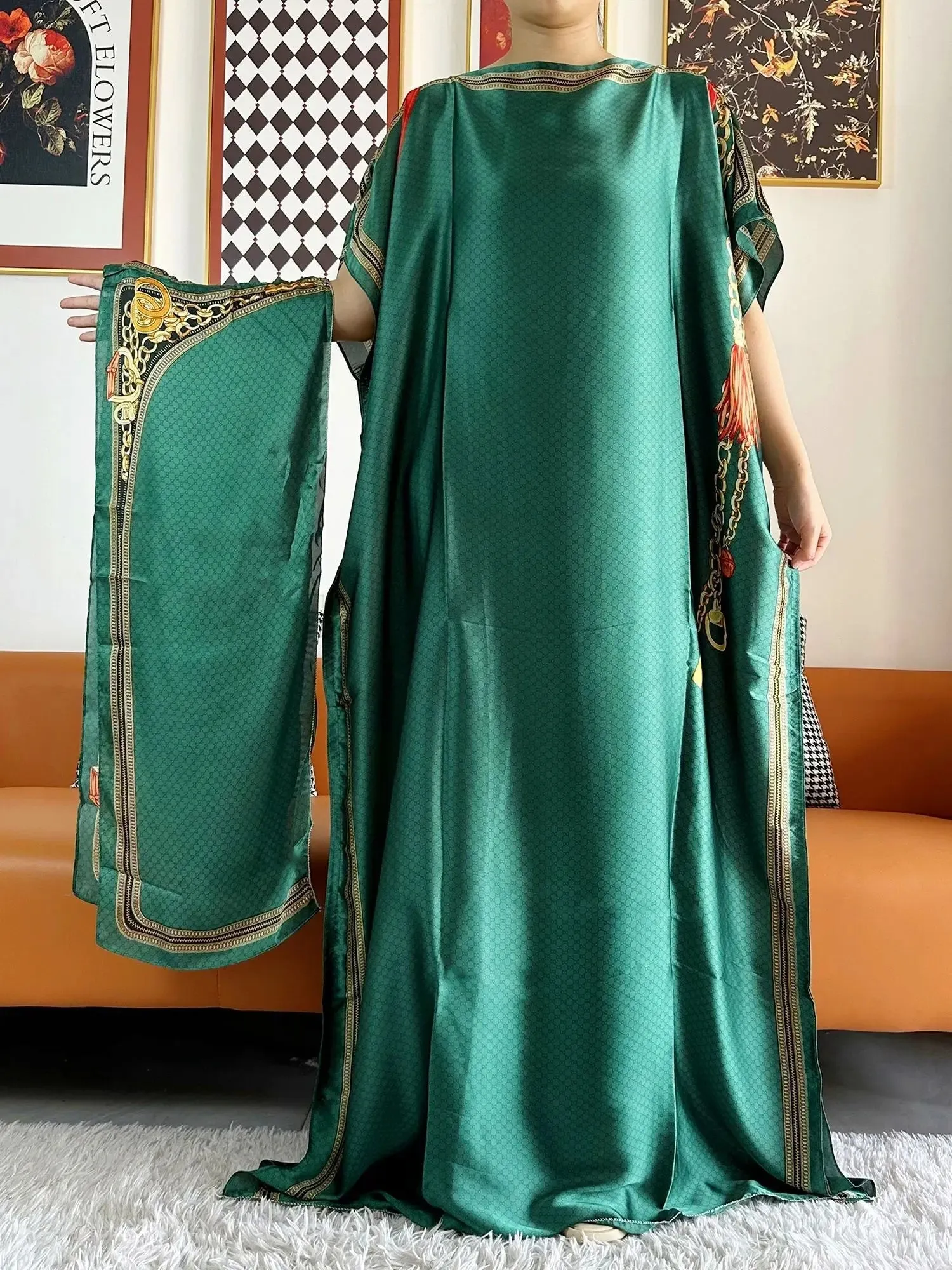 Elegant Printed Abayas: Soft, Loose-Fit Robes with Matching Scarves for Modern Muslim Women's Summer Fashion