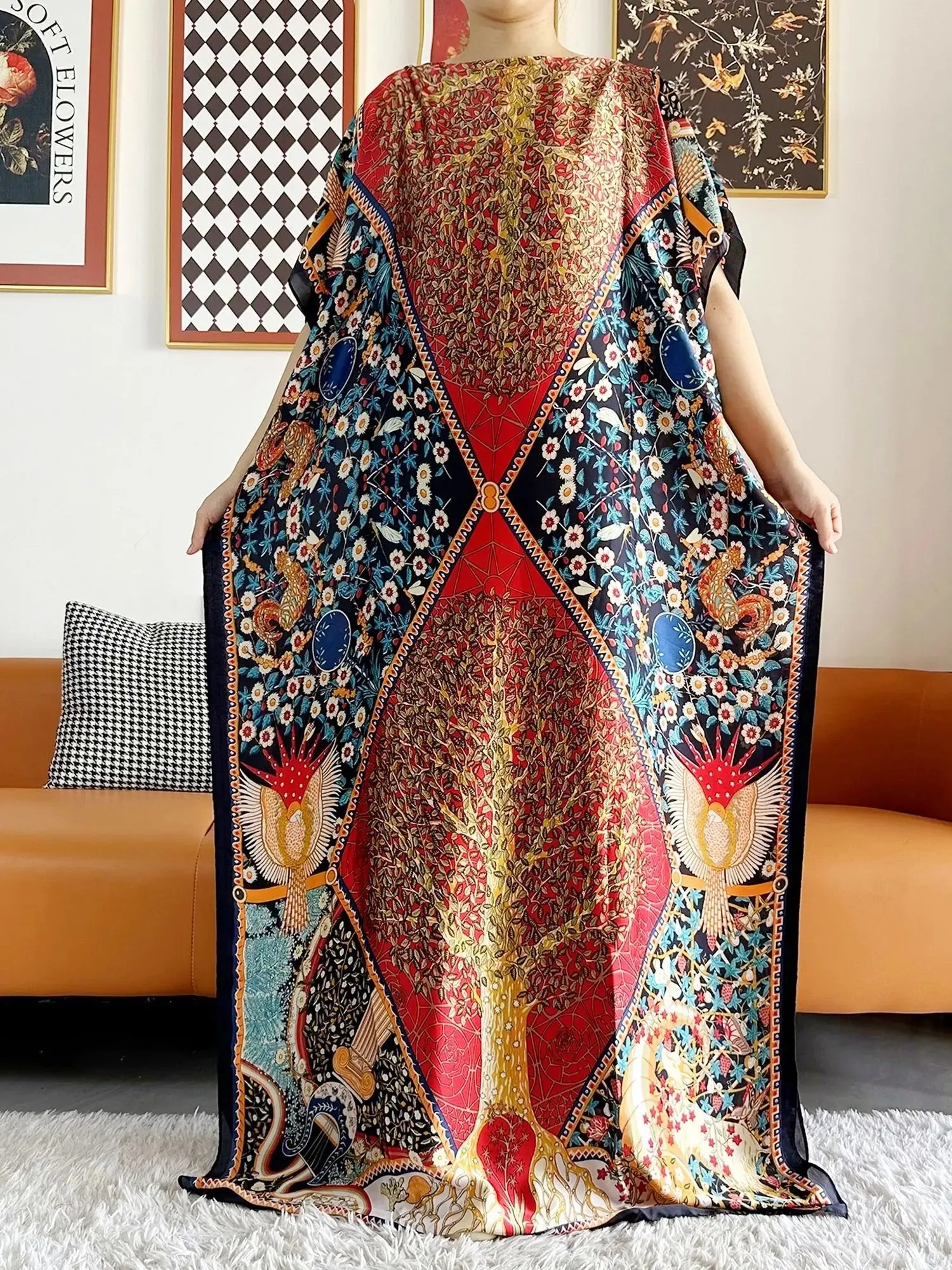 Elegant Printed Abayas: Soft, Loose-Fit Robes with Matching Scarves for Modern Muslim Women's Summer Fashion