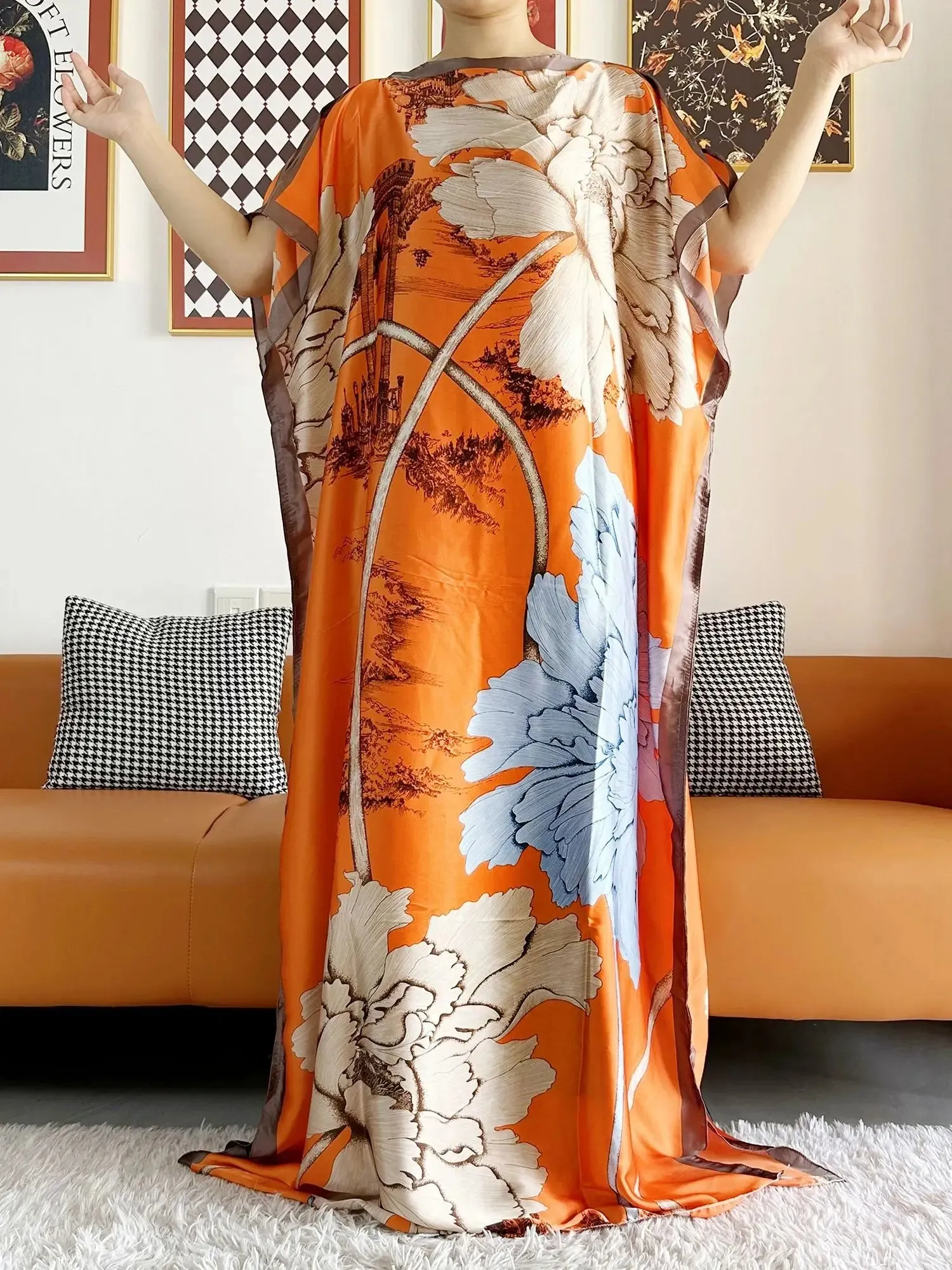 Elegant Printed Abayas: Soft, Loose-Fit Robes with Matching Scarves for Modern Muslim Women's Summer Fashion