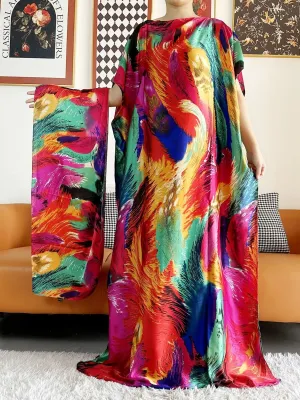 Elegant Printed Abayas: Soft, Loose-Fit Robes with Matching Scarves for Modern Muslim Women's Summer Fashion