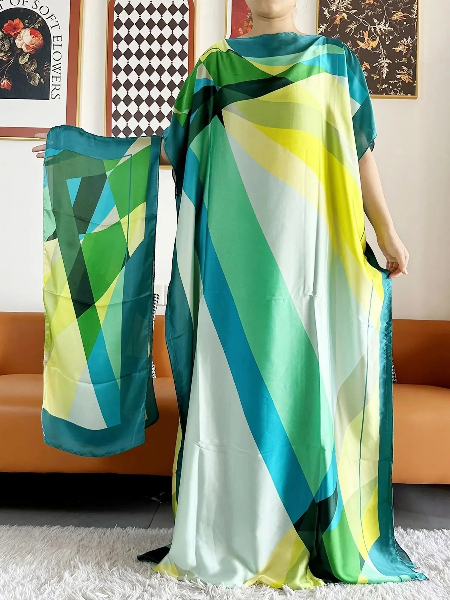 Elegant Printed Abayas: Soft, Loose-Fit Robes with Matching Scarves for Modern Muslim Women's Summer Fashion