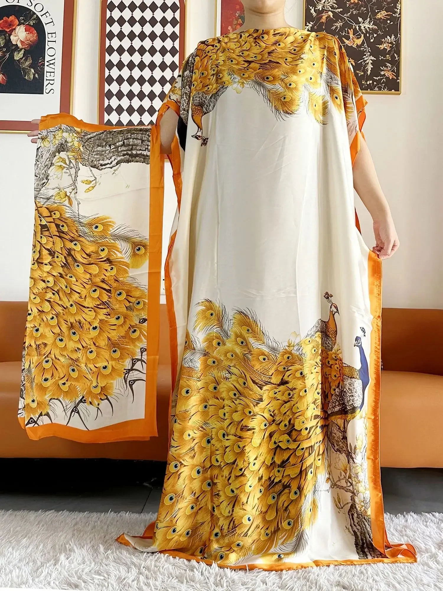Elegant Printed Abayas: Soft, Loose-Fit Robes with Matching Scarves for Modern Muslim Women's Summer Fashion