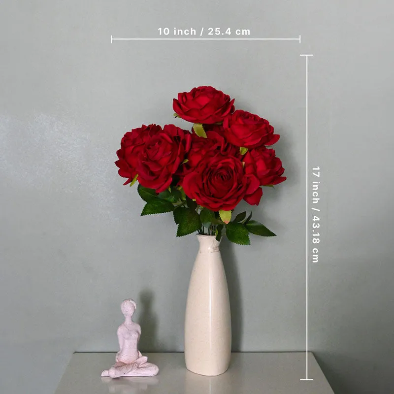 Faux Everlasting Rose Flower Bunch - Red