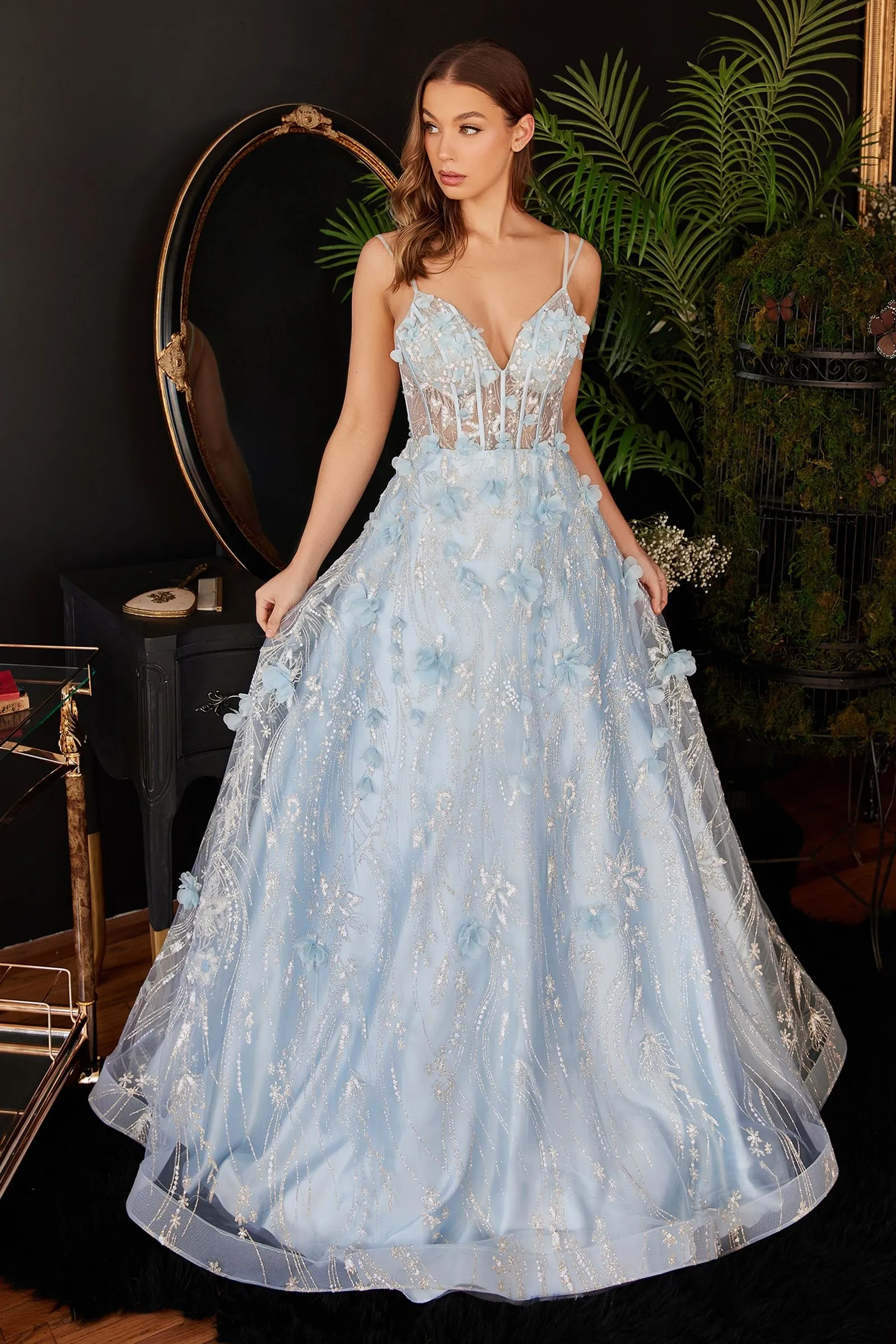 Floral Embroidered Sheer Side Cut Outs Bodice A-line Long Bridesmaid Dress