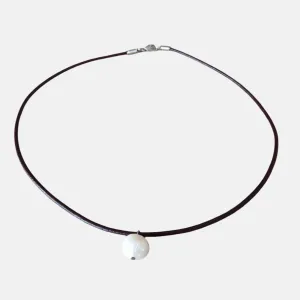 Freshwater Pearl on Dark Brown Leather