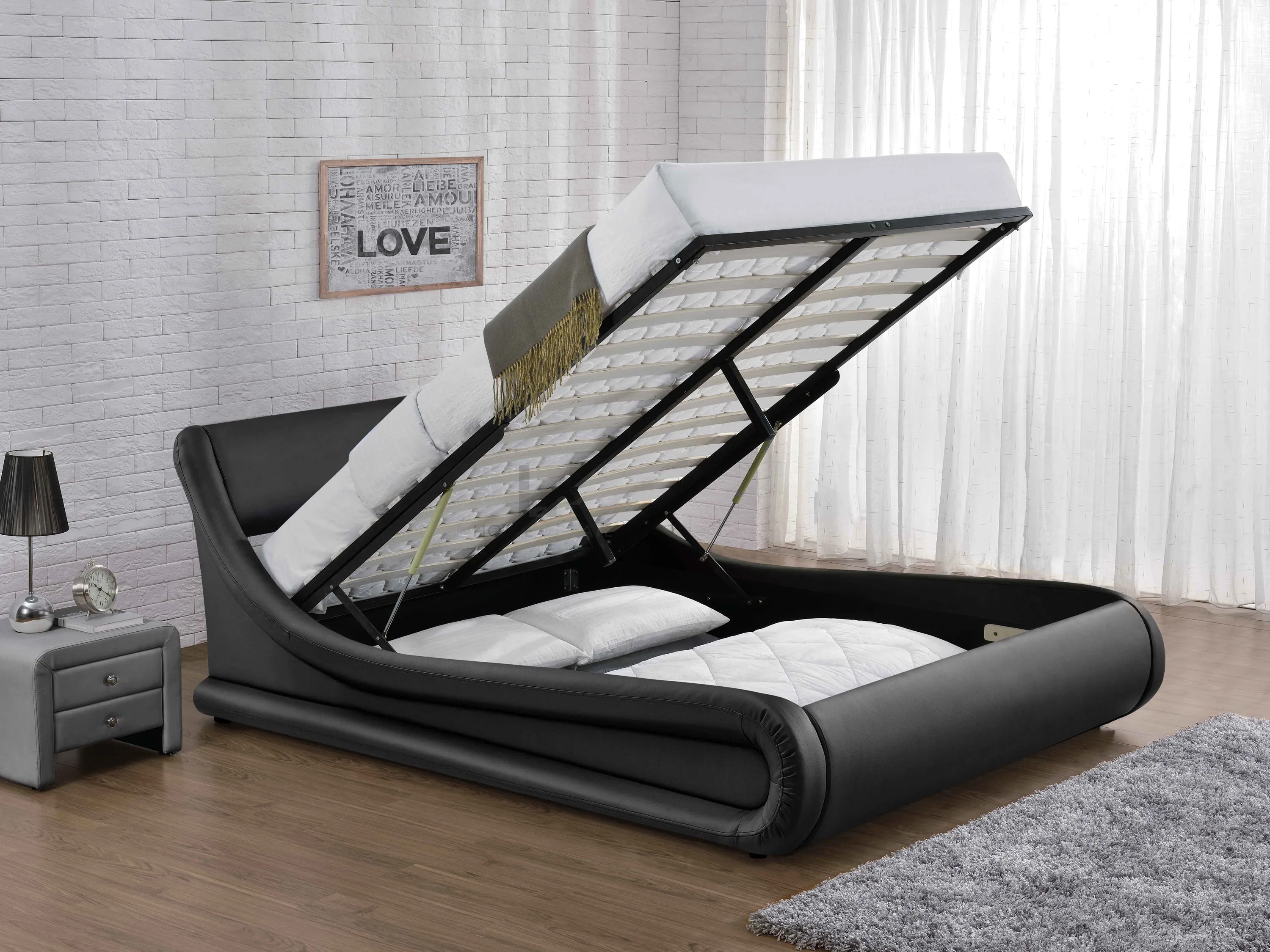 Galaxy King Size Ottoman Bed, Black